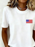 Women Independence Day Flag Print Crew Neck Short Sleeve Casual T-shirt
