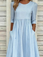 Women Striped Crew Neck Half Sleeve H-Line Maxi Dress