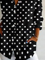 Women Shirt Collar Long Sleeve Polka Dot Loose Button Up Shirt