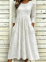 Women Crew Neck Half Sleeve 3D Floral Embroidery A-Line Maxi Summer Dress