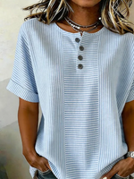 Women Striped Crew Neck Short Sleeve Casual Blouse