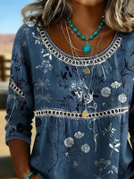 Women Crew Neck Half Sleeve Floral Print Casual Blouse