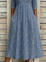 Women Floral Summer Printing Crew Neck Half Sleeve H-Line Maxi Dress