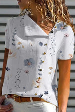 Casual V Neck Floral Print Short Sleeves Blouses
