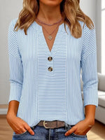 Women Casual Striped V Neck Three Quarter Sleeve T-shirt
