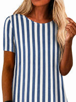 Vintage Striped Crew Neck Short Sleeve T-shirt