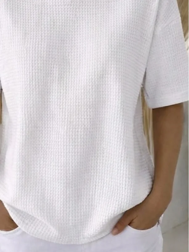 Casual Plain Crew Neck Short Sleeve T-shirt