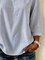 Crew Neck Long Sleeve Striped Lightweight Loose Shirt For Women