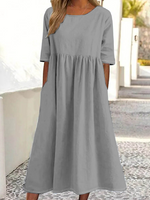 Women Plain Summer Dress Crew Neck Half Sleeve Shirt Dress A-Line Dress