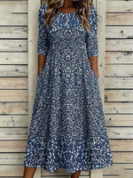 Women Abstract Summer Printing Dress Crew Neck Half Sleeve H-Line Dress