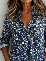 V Neck Long Sleeve Floral Regular Loose Shirt For Women