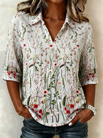 Casual Shawl Collar Half Sleeve Floral Lightweight Loose Shirt For Women