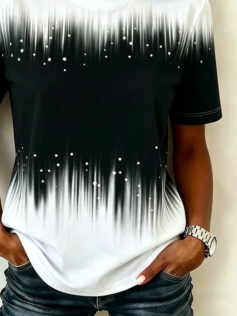 Casual Gradient Pattern Crew Neck Short Sleeve T-shirt
