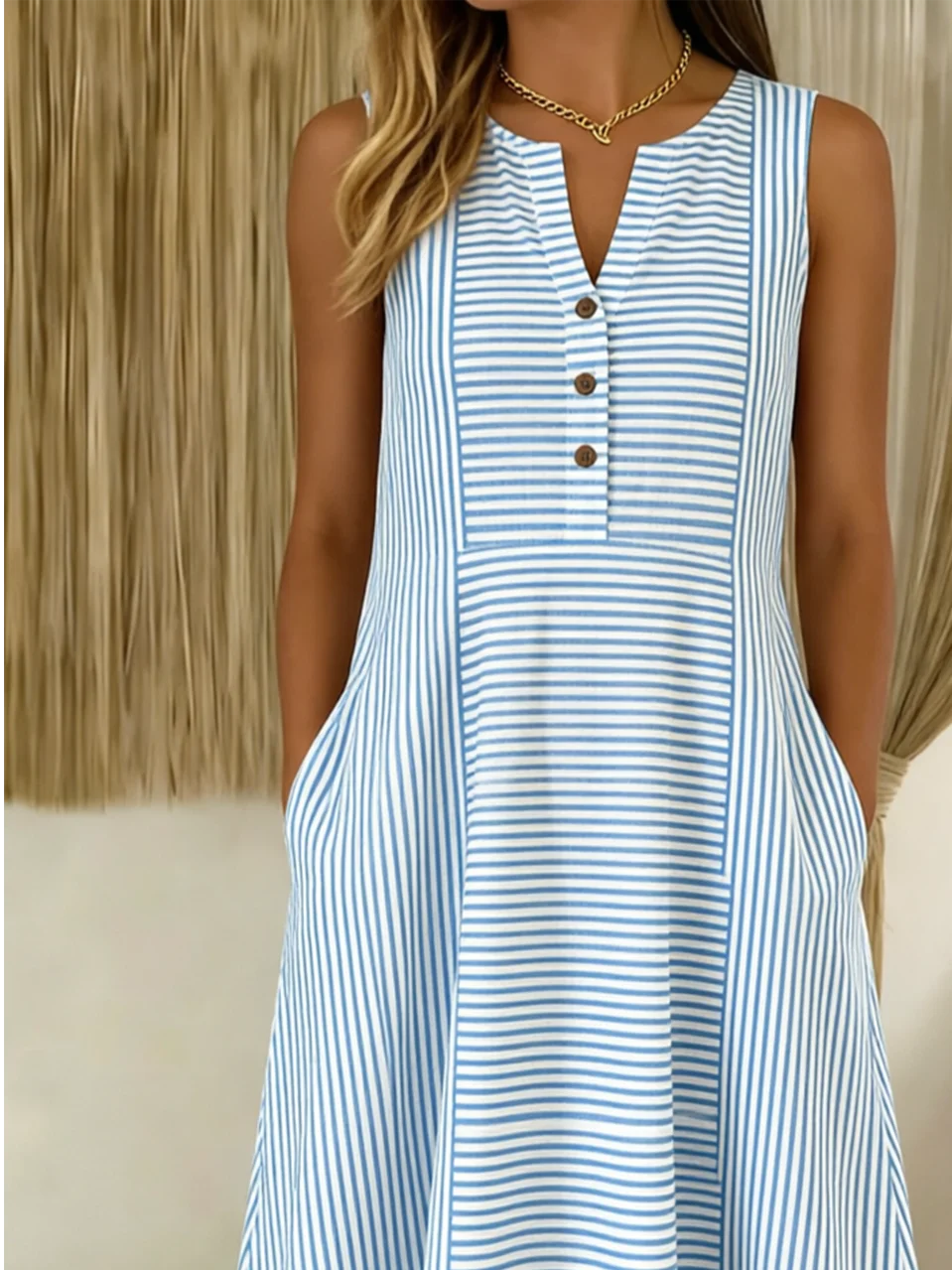 Women Striped Summer Dress Sleeveless A-Line Dress