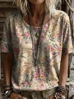 Casual Floral Crew Neck Short Sleeve T-shirt For Women
