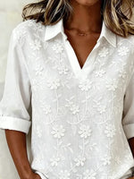 Shawl Collar Half Sleeve Floral Lightweight Loose Shirt For Women
