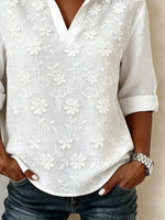 Shawl Collar Half Sleeve Floral Lightweight Loose Shirt For Women