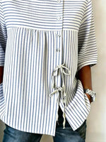 Crew Neck Half Sleeve Striped Regular Micro-Elasticity Loose Shirt For Women