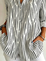 Shawl Collar Long Sleeve Abstract Graphic Regular Loose Shirt For Women