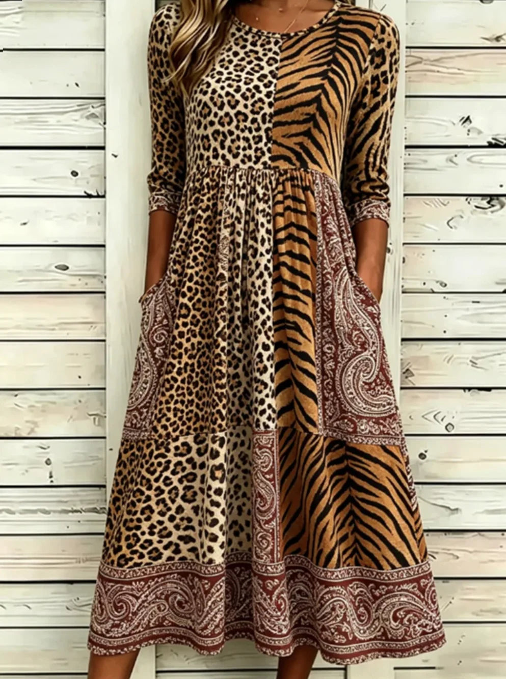 Women Leopard Summer Dress Half Sleeve A-Line Dress