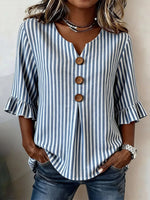 V Neck Half Sleeve Striped Regular Regular Fit Blouse For Women