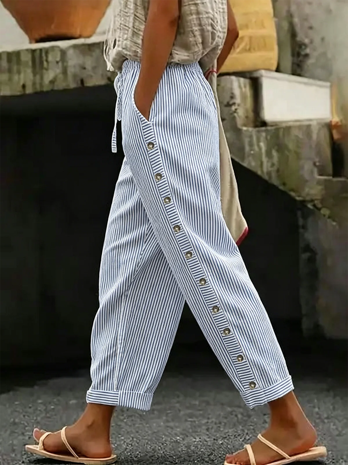 Women Striped Long Pants Vintage Spring/Fall Trousers