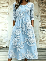 Women Floral Summer Dress Crew Neck Half Sleeve A-Line Dress