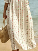 Women's As Picture Floral Printed Casual Crew Neck Cotton-Blend Ocean Pattern Casual Midi Dress