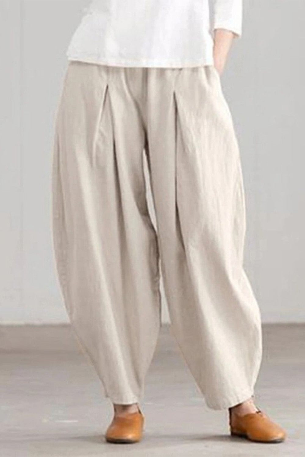 Vintage Plain Drawstring Pocket Loose Casual Pants