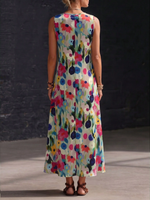 Women Boho Floral Print Sleeveless V Neck Vacation Maxi Dress