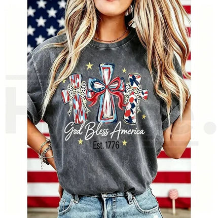 God Bless America Vintage T-Shirt – USA 250th Anniversary Washed Graphic Tee