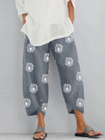 Dandelion Print Loose Cropped Pants With Side Pockets Casual Split Joint Trousers