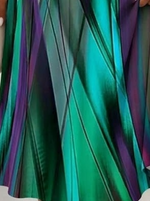 Gradient Green Purple Striped Abstract V Neck Short Sleeve Loose Midi Casual Dress