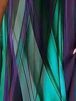 Gradient Green Purple Striped Abstract V Neck Short Sleeve Loose Midi Casual Dress