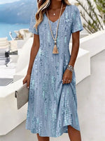 Women Vacation Abstract Print V Neck Midi Dress