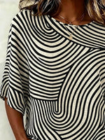 Women Abstract Stripes Half Sleeve Casual Blouse