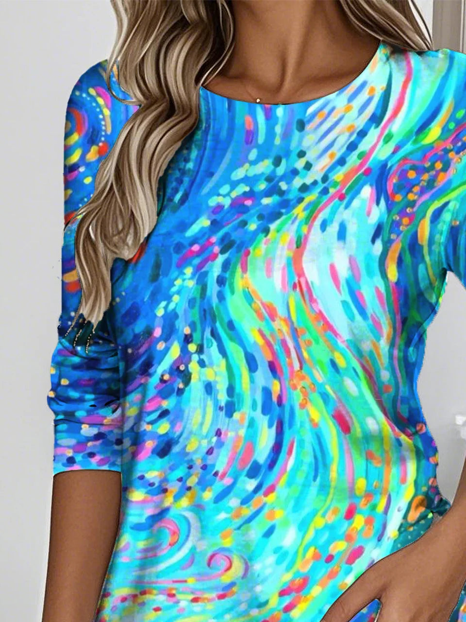 Colorful Gradient Print Long Sleeve Casual Tee– CURVECOMFY