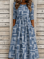 Women Abstract Graphic Summer Dress Crew Neck Half Sleeve A-Line Maxi Dress