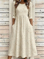 Women Leaf Summer Dress Crew Neck Half Sleeve A-Line Maxi Dress