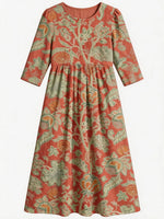 Women Floral Summer Dress Crew Neck Half Sleeve A-Line Maxi Dress