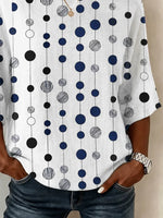 Crew Neck Half Sleeve Abstract Polka Dots Printing Regular Micro-Elasticity Loose Blouse For Women
