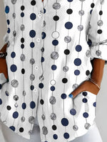 Shirt Collar Long Sleeve Polka Dots Regular Micro-Elasticity Loose Shirt For Women
