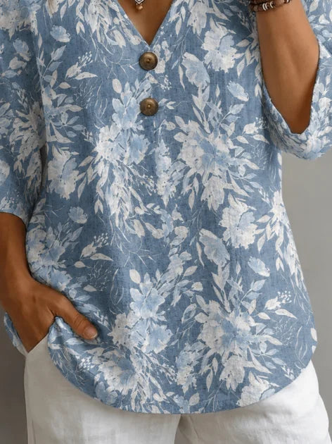 V Neck Half Sleeve Floral Regular Micro-Elasticity Loose Blouse For Women