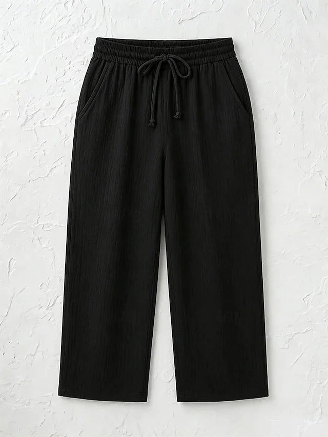 Women's Solid Color Breathable Linen Blend Casual Capri Pants For Daily Wear