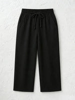 Women's Solid Color Breathable Linen Blend Casual Capri Pants For Daily Wear