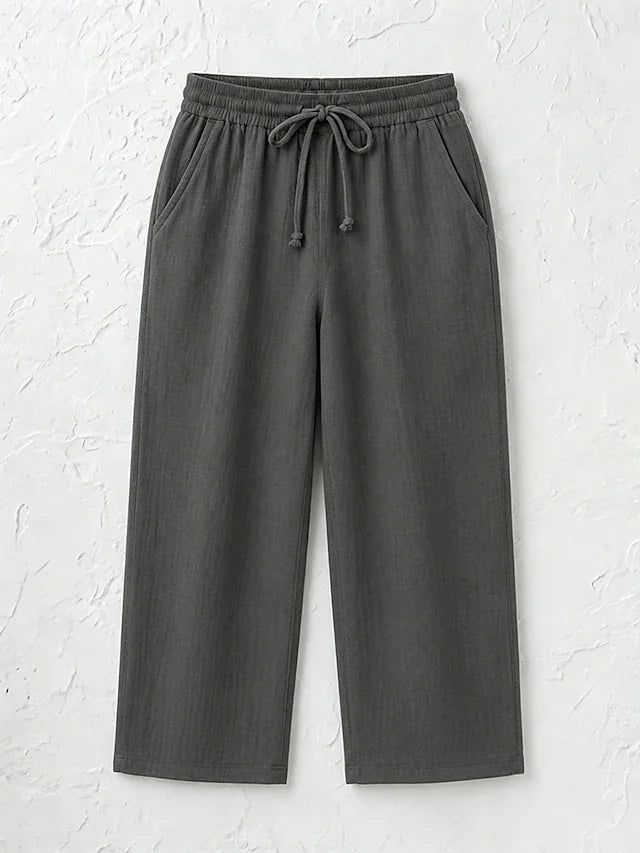 Women's Solid Color Breathable Linen Blend Casual Capri Pants For Daily Wear