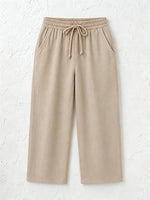 Women's Solid Color Breathable Linen Blend Casual Capri Pants For Daily Wear
