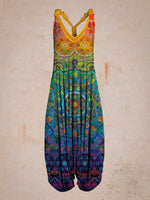 Retro Colorful Pattern Print Sleeveless Harem Jumpsuit