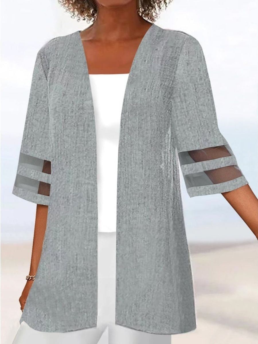Grey Casual Plain Half Sleeves Cardigan