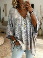 Women's Retro Ethnic Floral Art Print Casual Loose Washed Cotton Denim Top